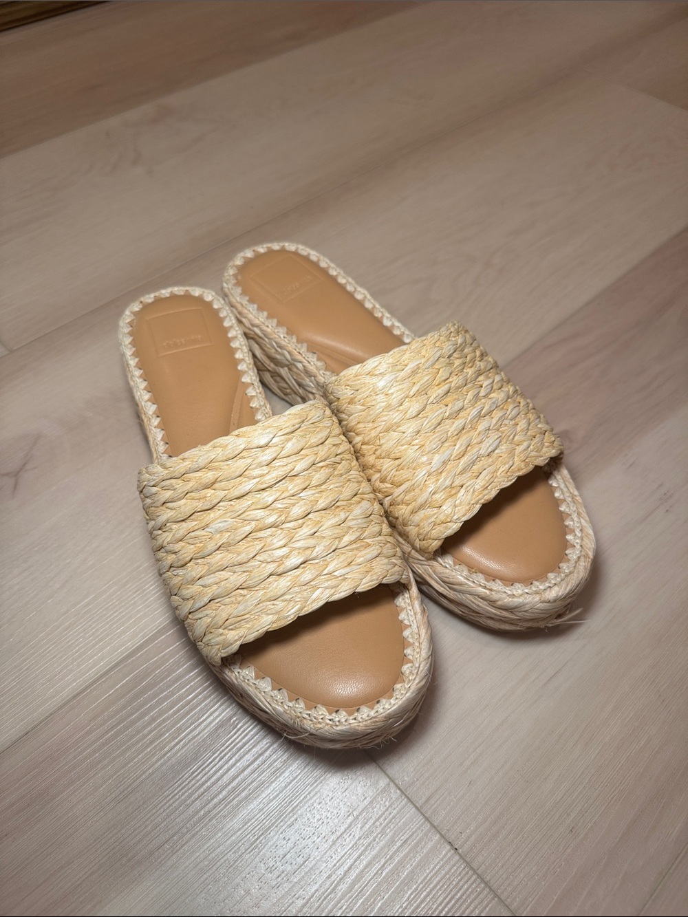 Dolce Vita Natural Straw Braided Espadrille Slide Sandals